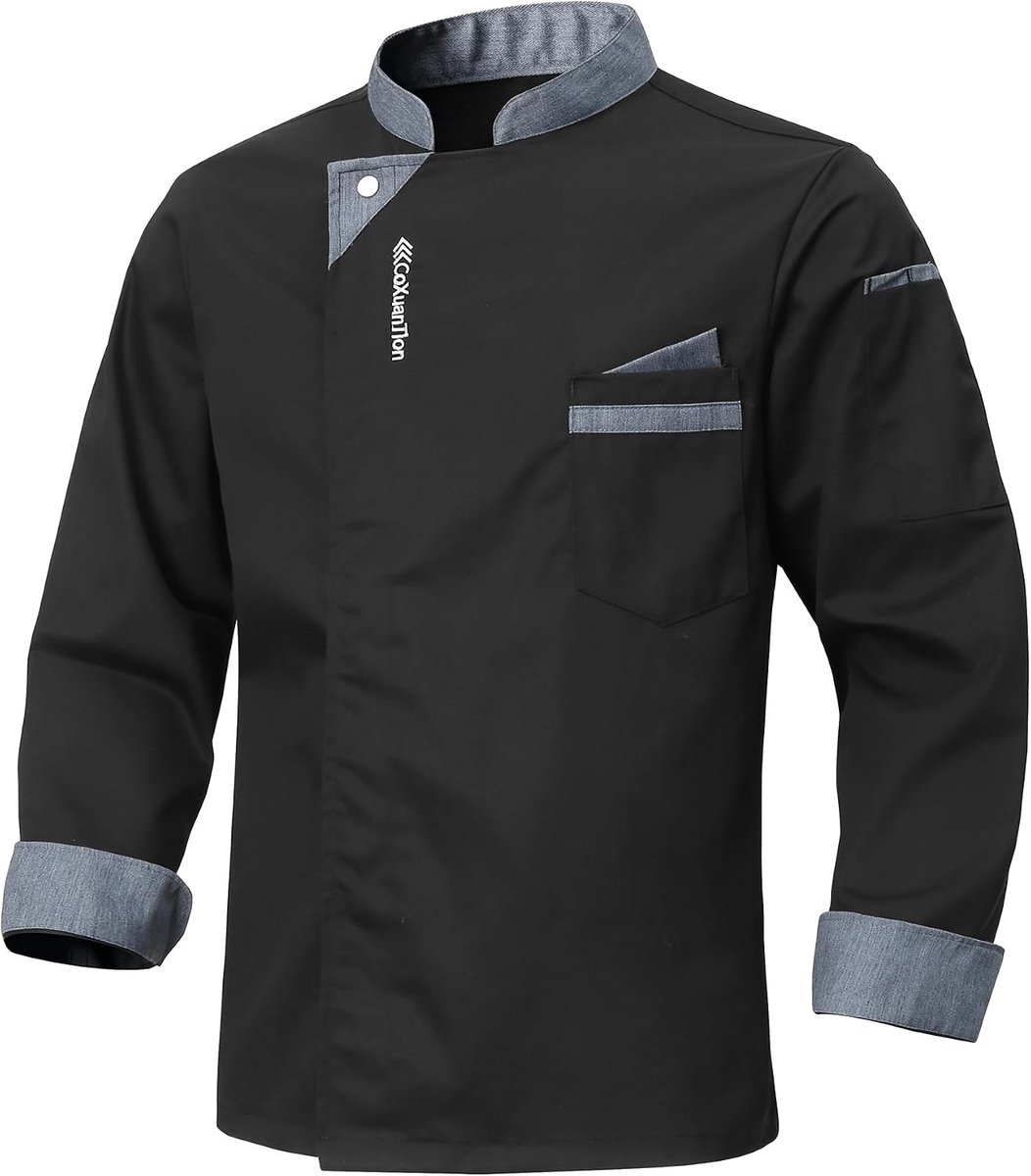 Chefjas voor heren, professioneel, lange mouwen, uniseks, restaurant, werk, moderne pasvorm, hotel, keuken, werkuniform - ShopVlot