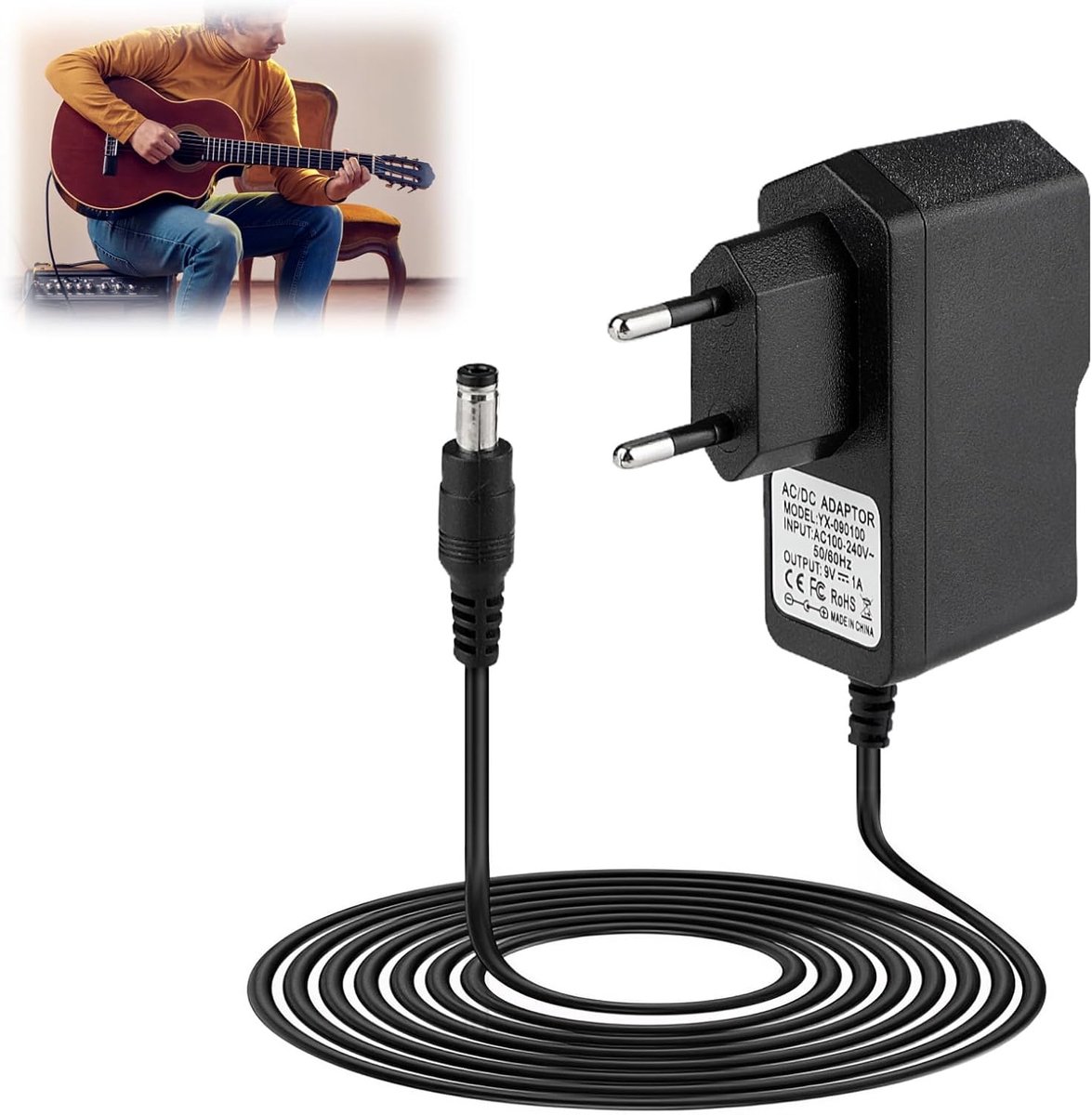 9V 1A Power Supply Pedal Guitar Negative Center Positive Sleeve, DC 9V Adapter for Looper Tompbox Effects Pedals, Wall - ShopVlot