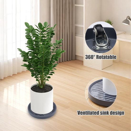 Plant Caddy met wielen - 22,5 x 18,5 x 5,2 cm - ronde rolplank - planten dienblad - bloempotwagen - ronde kunststof - beweegbaar plantendienblad - bloemenroller voor buiten en binnen - grijs - tuinaccessoires - interieurdecoratie van Merkloos	 — afbeelding 2