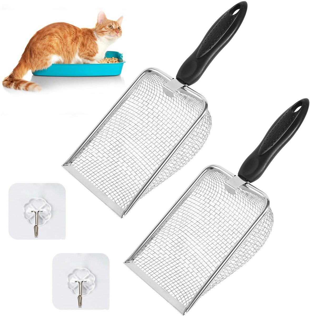 Solidchoice - Set van 2 RVS Kattenbakscheppen met Lange Handgreep