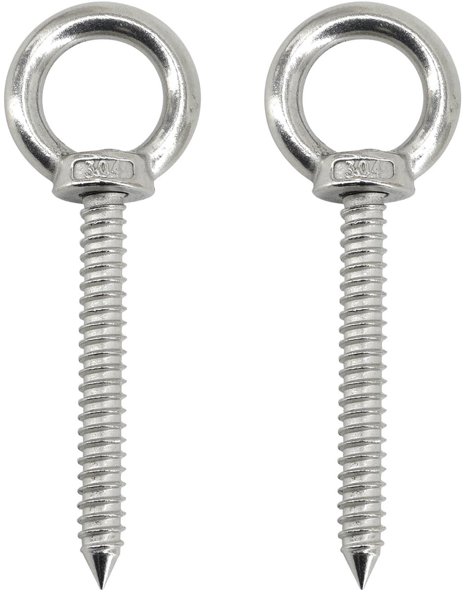 2pcs M12 x 80mm 304 Stainless Steel Self Tapping Eye Hooks Screw Heavy Duty Eye Screw in Eye Hooks for Hammock - ShopVlot