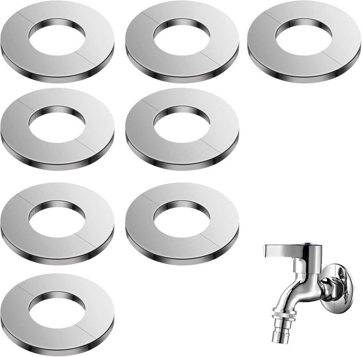 Radiator Tube Rosettes, 8 Pieces Snap-in Water Tap, Tube Cover, Silver Stainless Steel Radiator Rosette, Adhesive Tap - ShopVlot