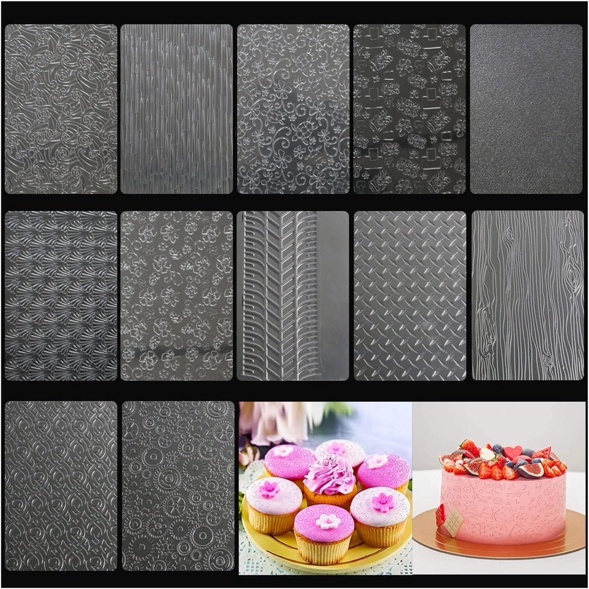 12pcs fondant impression mat,Osuter plastic cake embossing molds transparent texture imprint mats for diy cookie - ShopVlot