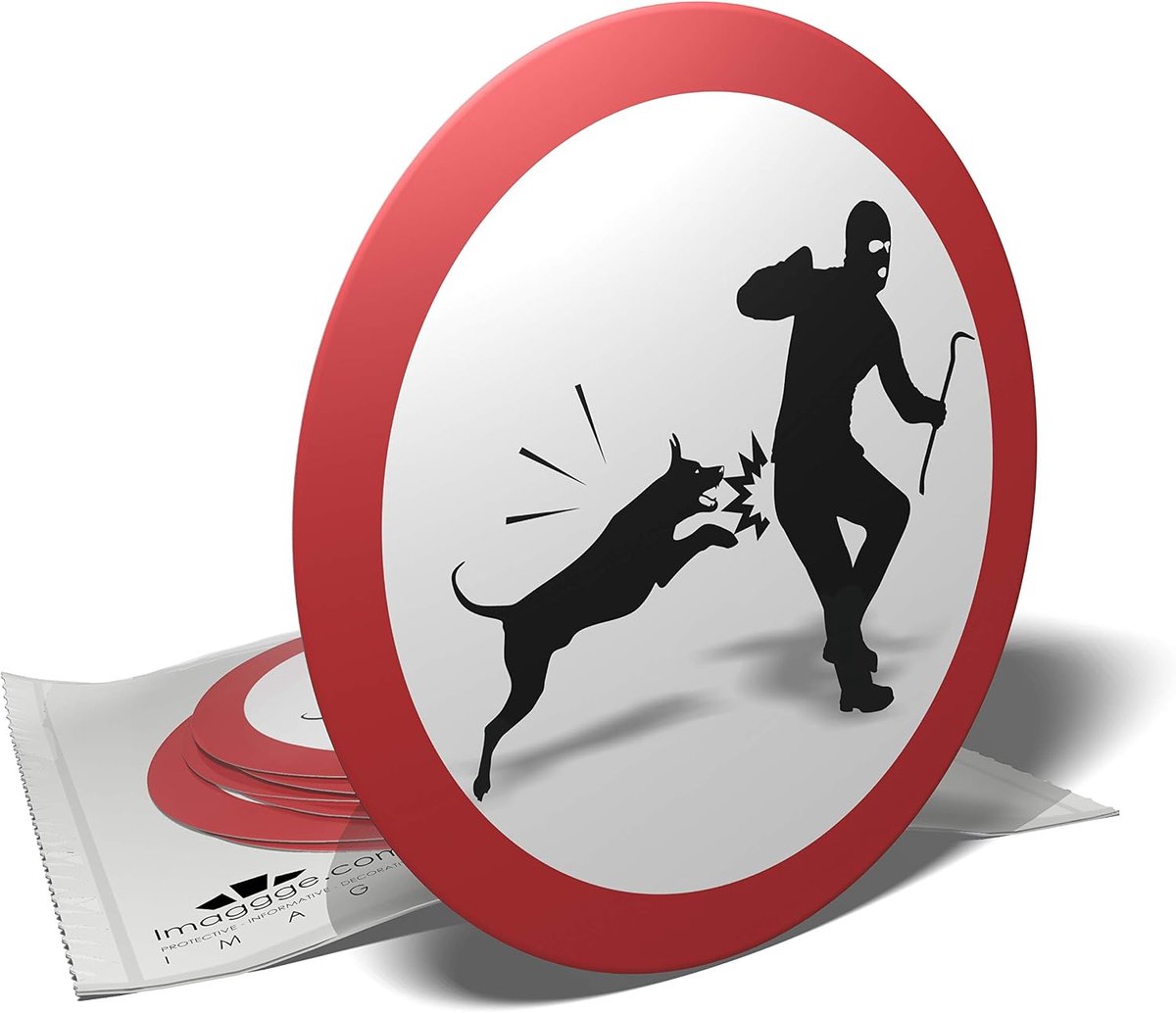 Sticker warning sign warning sign warning dog thief 9.5cm - ShopVlot