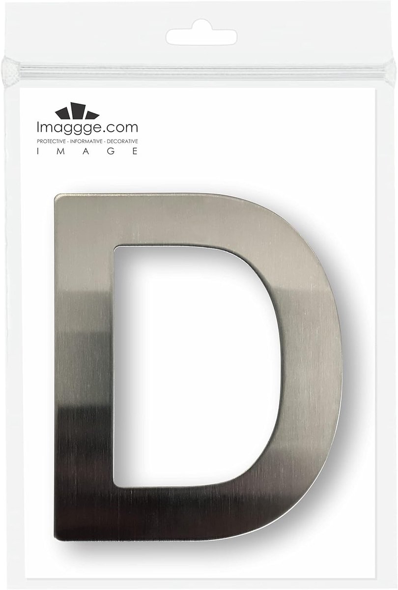 House number or house - brushed stainless steel - self-adhesive - 7.5 cm high - letter D - ShopVlot
