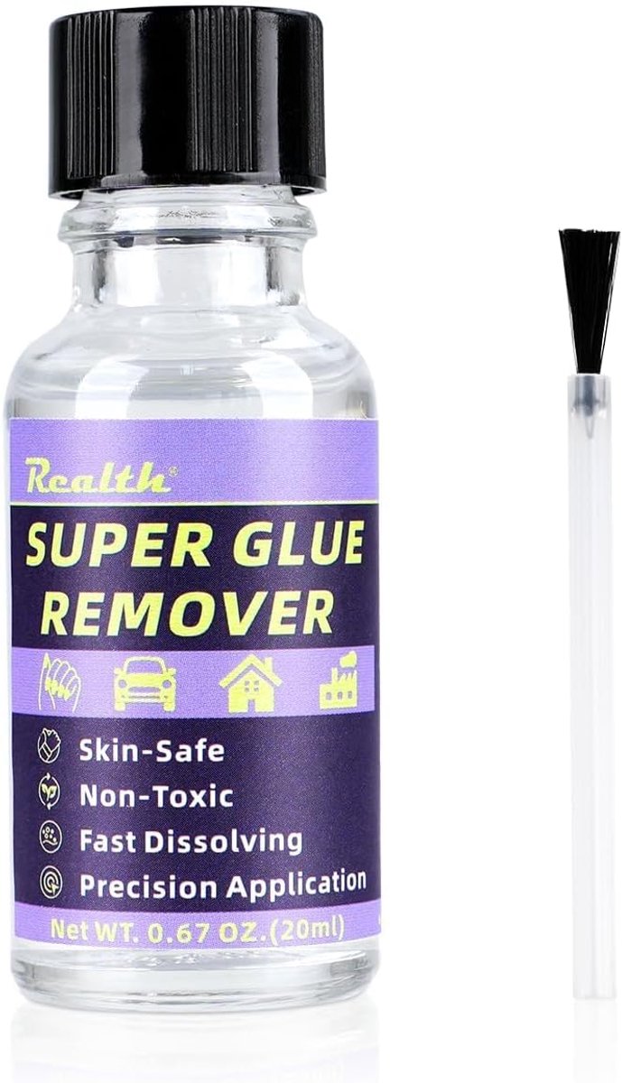 Realth Lijmverwijderaar, lijmverwijderaar, 20 ml, met precisieborstel, snel oplosbaar en extra sterk, verwijderaar - ShopVlot