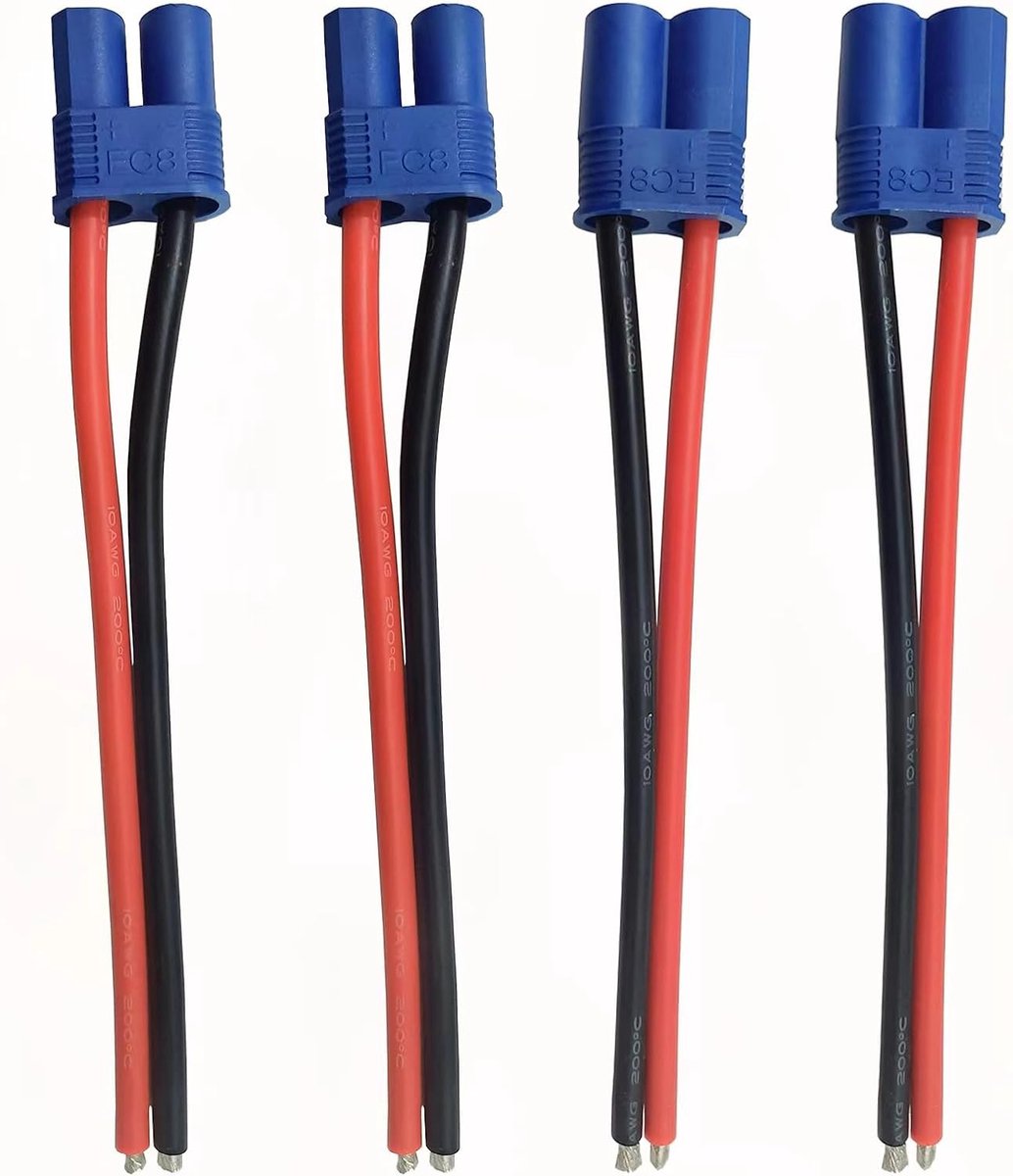 2 Pairs EC8 Style Male and Female Connector Adapter Plug with 15CM 10AWG Silicone Wire Cable for RC Lipo Battery - ShopVlot