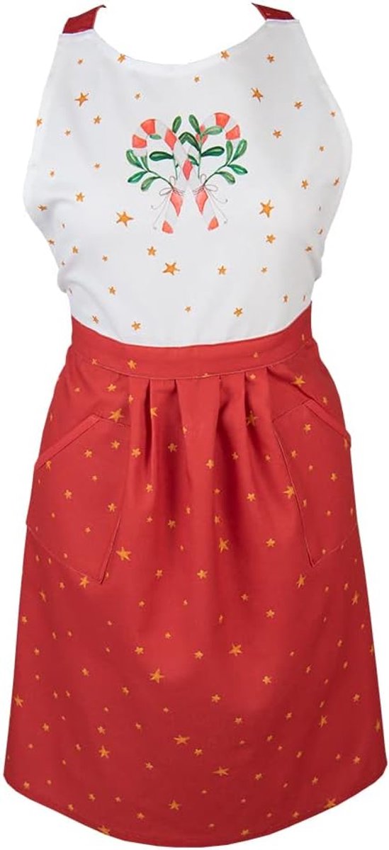 Clayre & Eef Kitchen Apron 70x85cm White Red Cotton Nutcrackers BBQ Apron, white red - ShopVlot
