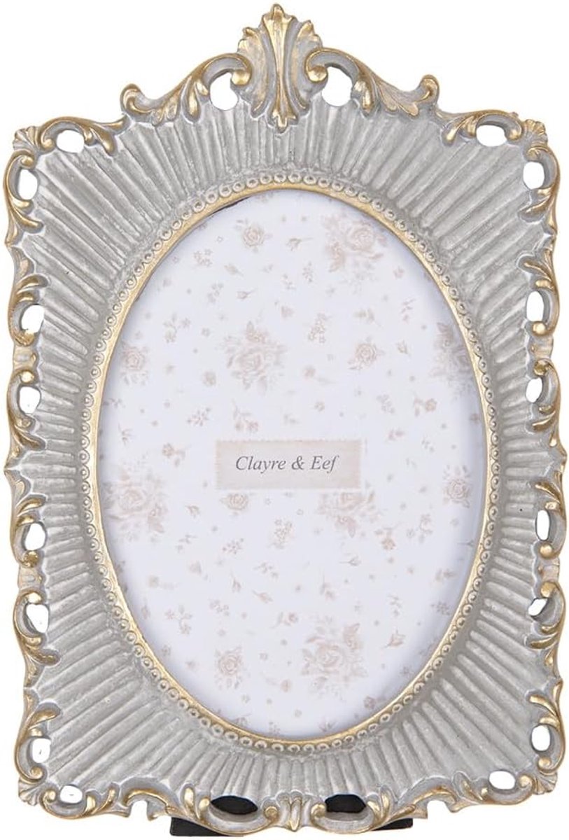 Clayre & Eef Picture Frame 13x18 cm Grey Gold Plastic Glass - ShopVlot
