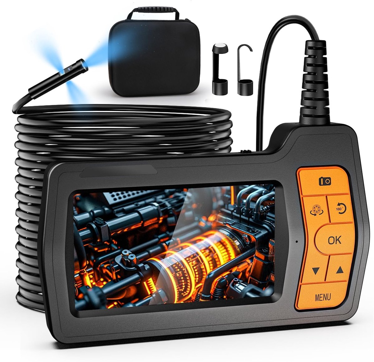 Three Lens Endoscope Camera, 15 Meters, Endoscope 5 Inch IPS Color Screen, 8mm Snake Camera, IP67 Waterproof - ShopVlot
