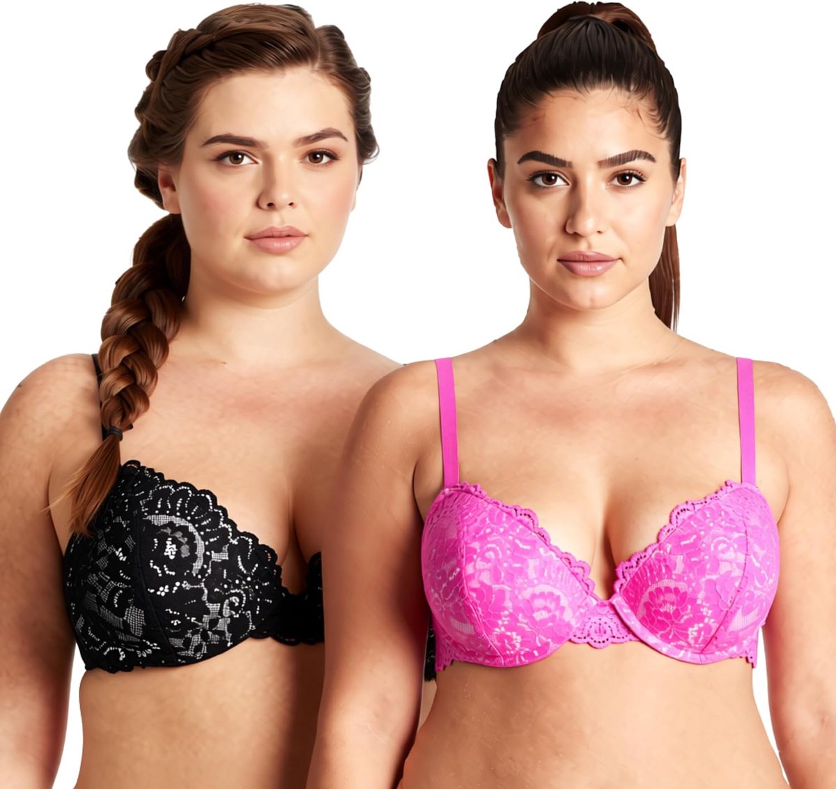 Curve Muse Plus Size Push Up Underwire for Women Add 1 and a Half Cup Lace Bra - ShopVlot