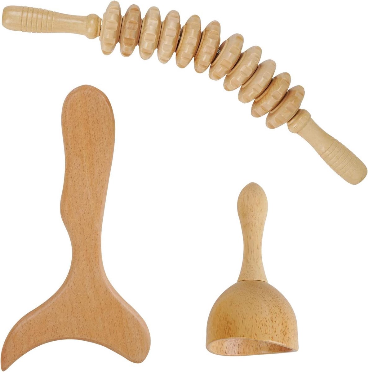 3 stuks massageset hout, magerotherapie, fasciaroller, houten massageroller, fasciaroller, houttherapie - ShopVlot