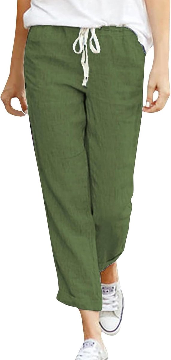 Cegerne Women's Pants Linen Summer Pants 7/8 Casual Light Cotton Linen Pants Fabric Pants Easy Airy Casual Pants Beach - ShopVlot