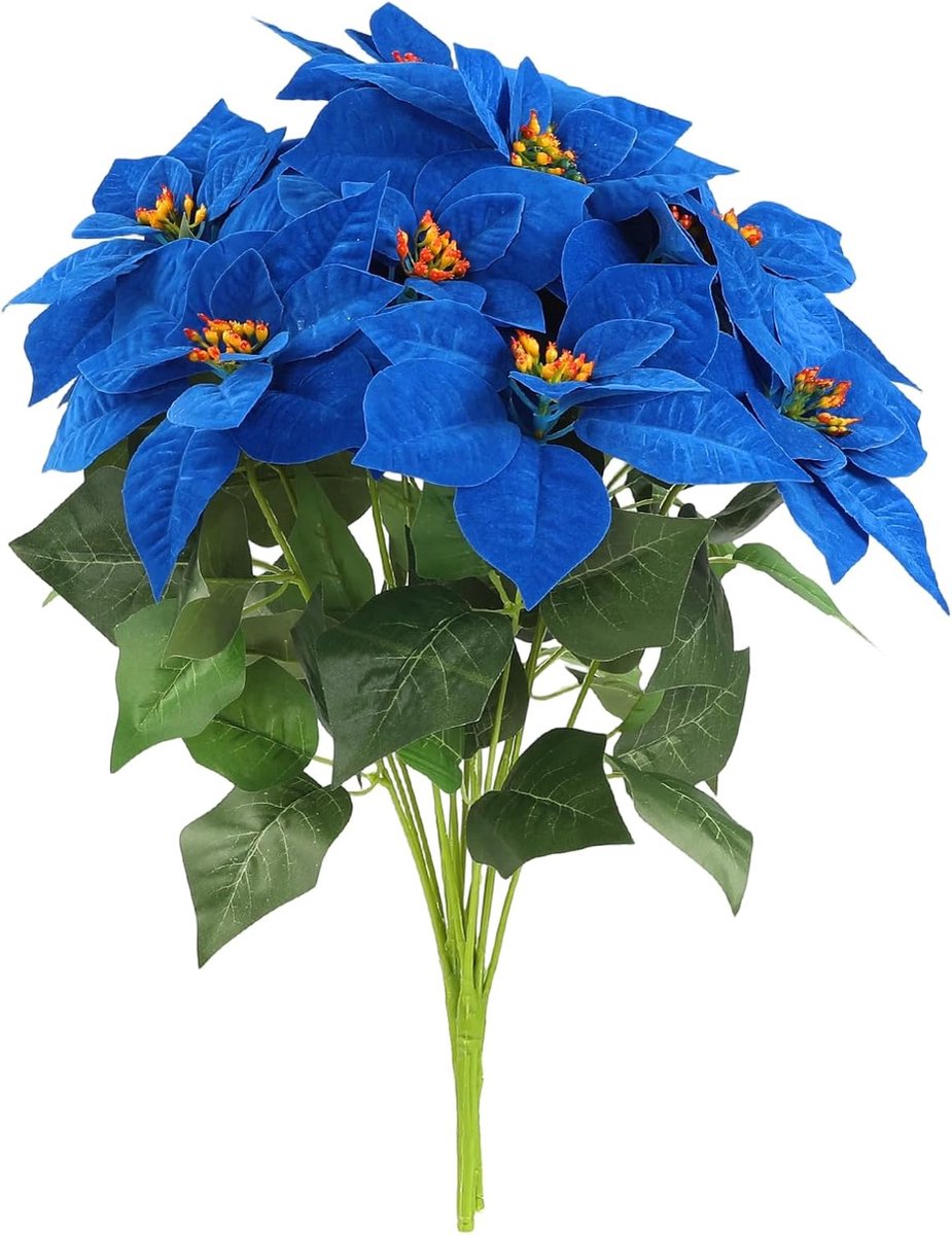 2 stks Kunstmatige Poinsettia Struiken 7 Heads Zijden Kerst Koningsblauwe Poinsettia Struiken voor Kerstboom, Xmas - ShopVlot