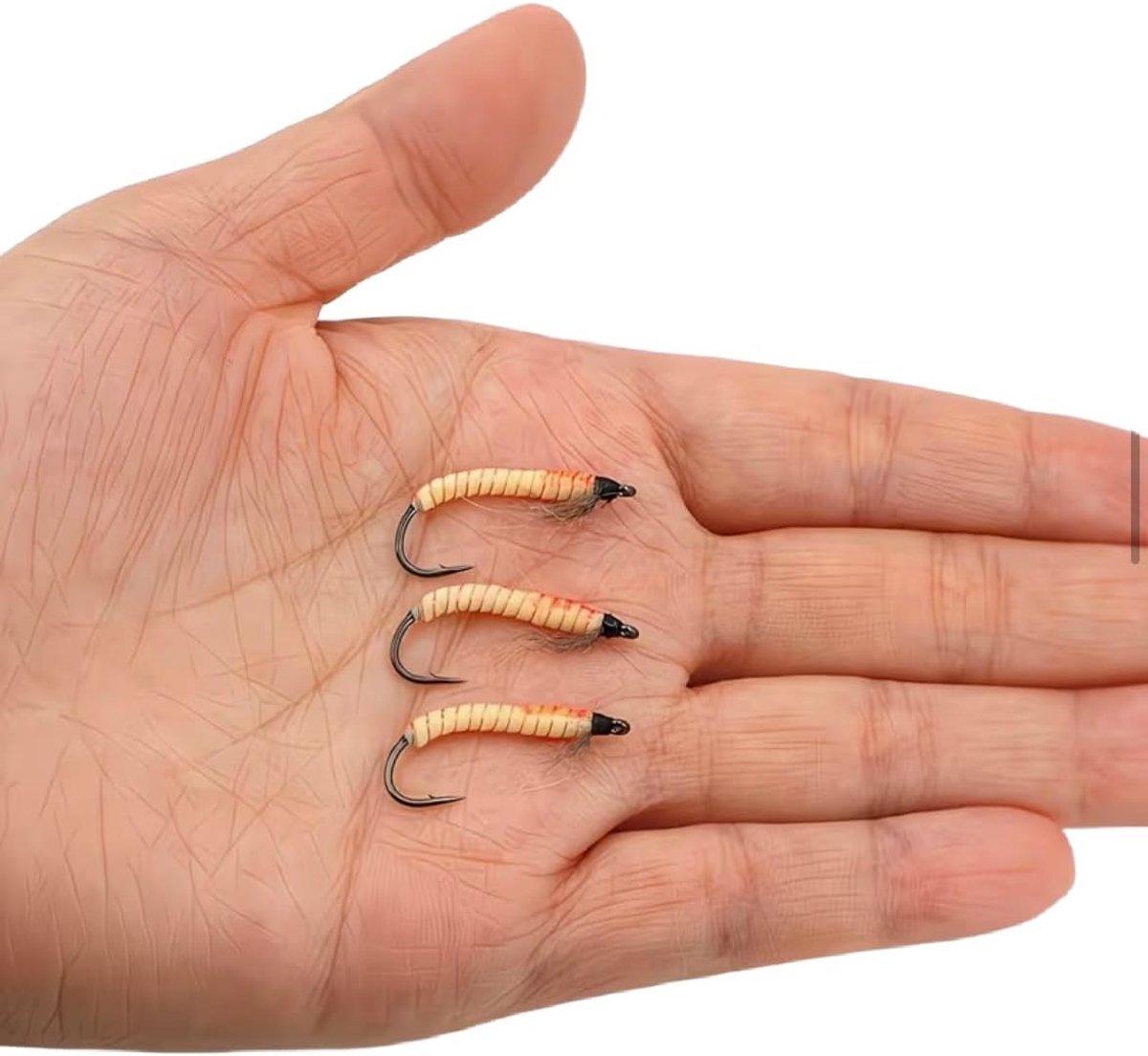 AMZfishing® Messeneuheit 2026 bionische meelworm-nimfen handgebonden - vliegimitaat - kunstvliegen - nimfen forel - ShopVlot
