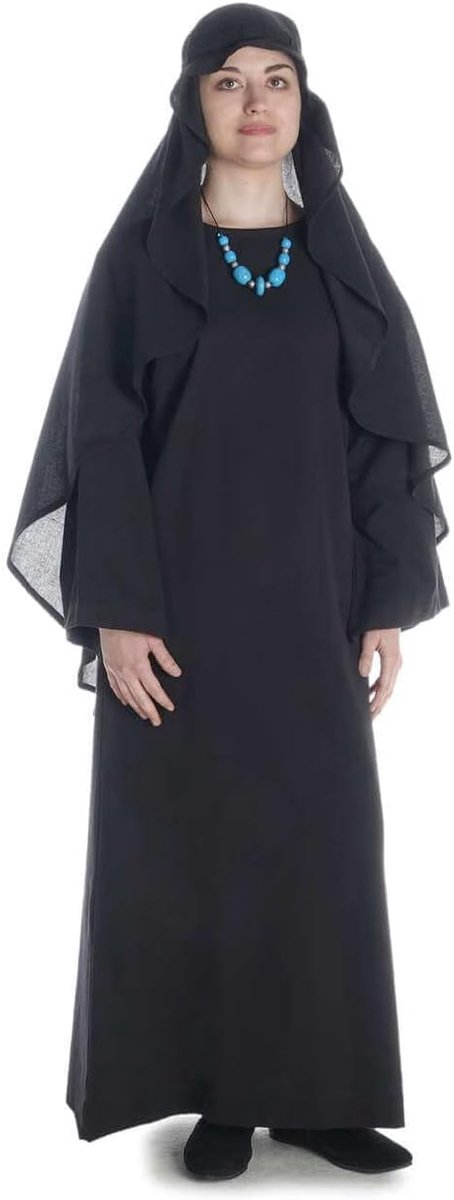 Medieval veil bird of cotton white, black robe LARP, Black - ShopVlot