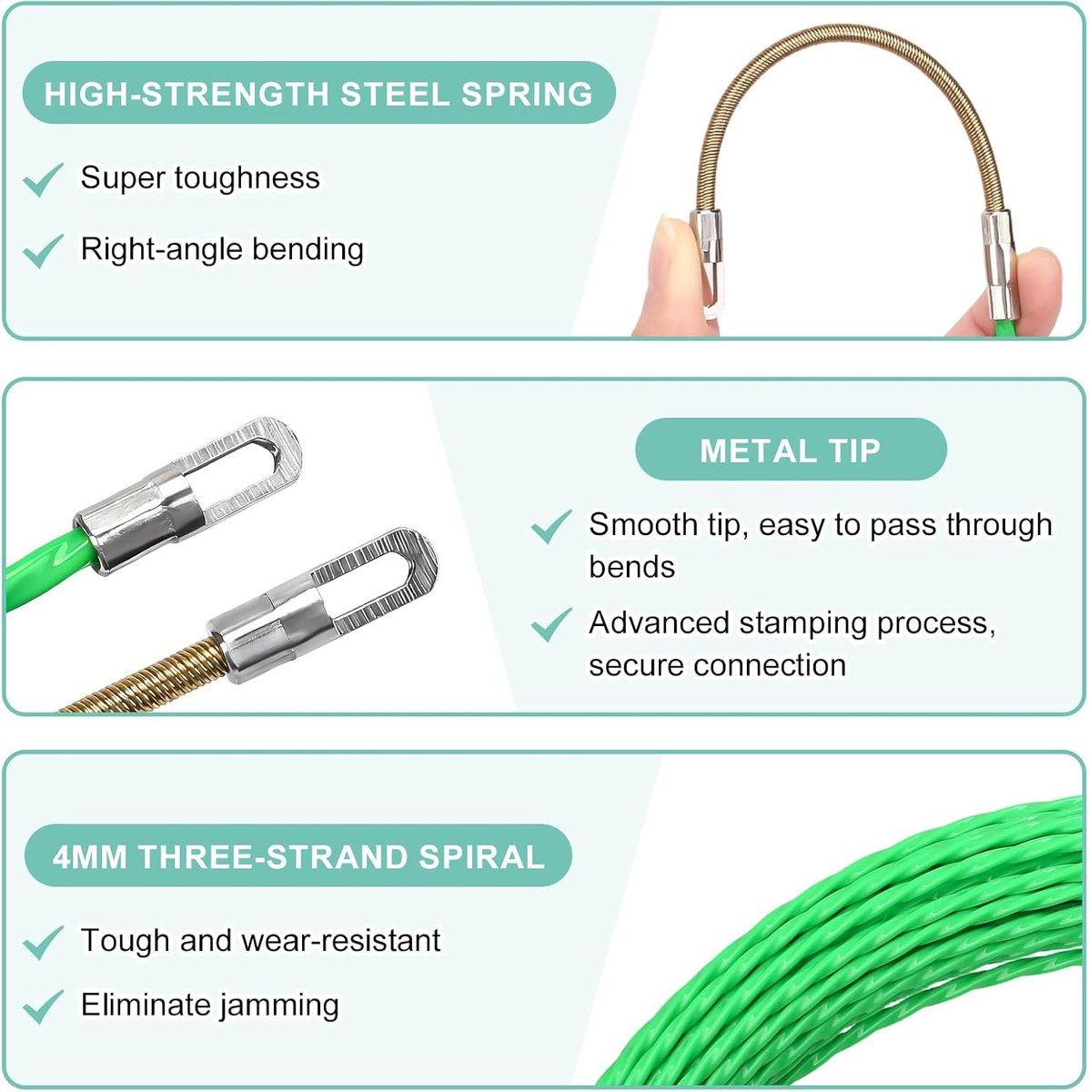 Cable Pulling Aid, Pulling Spiral, Pull Wire, 20 m Length, Pull-In Band, Retractable Wire, Diameter 4 mm, Cable - ShopVlot