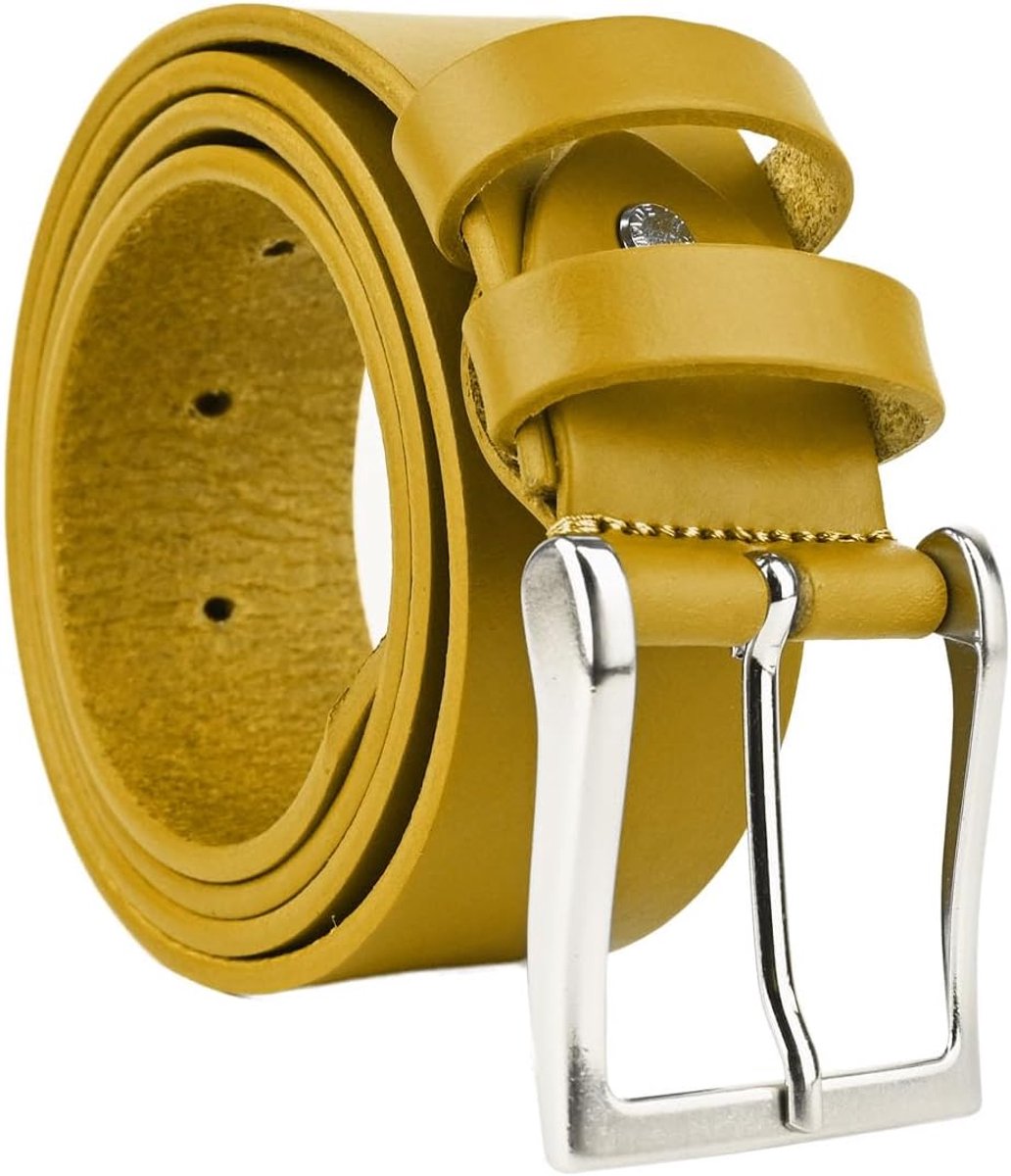 Conte Massimo Men's Seamless Leather Belt for Men, Yellow 4 cm, 115 (taglia 50-52), Yellow 4 cm - ShopVlot