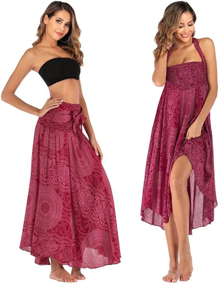 Women Skirts, Women 5cm 1 Vintage Maxi Skirt Floral Print Halter Dress High Waist Swing Boho Skirt - ShopVlot