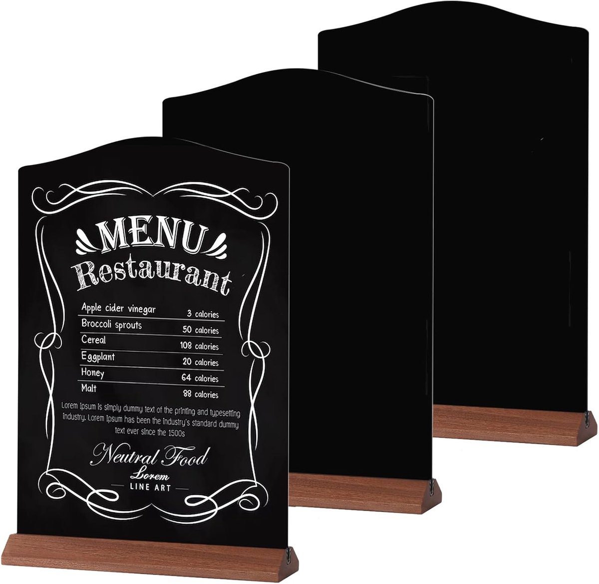 Board A4 Set of 2 Blackboards for Table, Black Plates with Wooden Stand, Double-Sided Decorative Plate for Black - ShopVlot