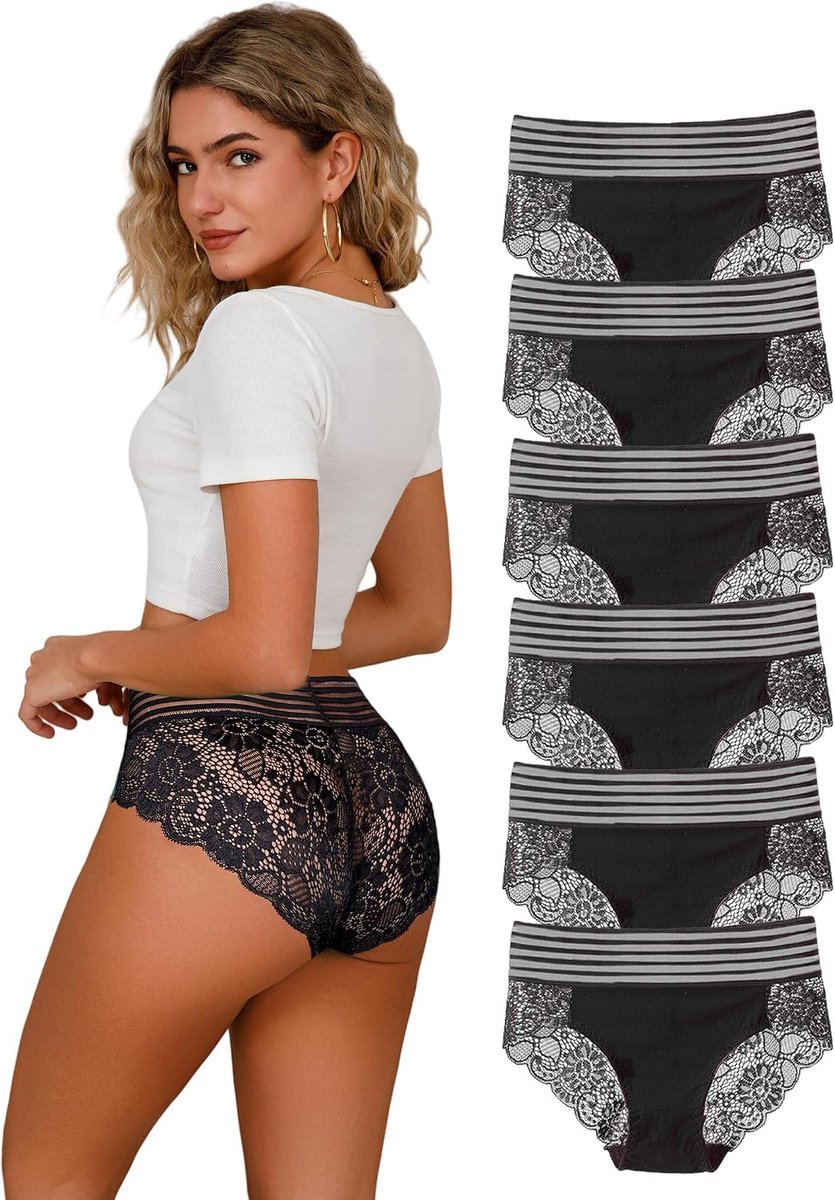 Women's Panties More Pack Lace Underpants Seamless Panties Lace Underwear for Women Plus Size 6 Pieces S-4XL - ShopVlot