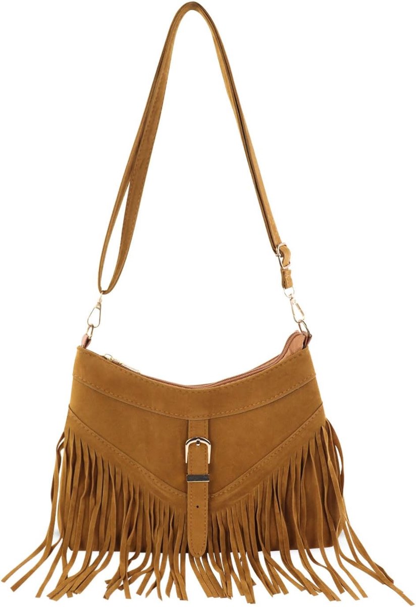 Schoudertas met franjes voor dames, kleine crossbody tas voor dames, vintage handtas, suède hobo tas met kwastjes - ShopVlot