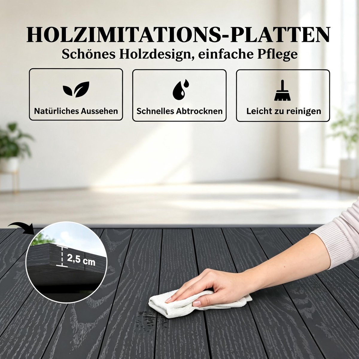 DESMIU Uitbreidbare Eettafel Voor 4 Tot 6 Personen - Moderne Houtlook Voor Tuin En Woonkamer - Aluminium - Zwart - 160x80x75 Cm