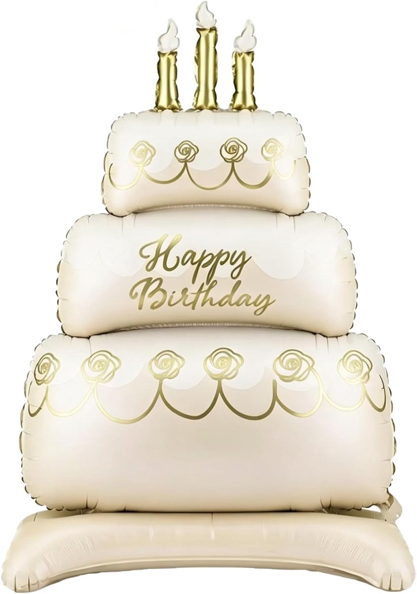 DazzJoy Happy Birthday-ballon, crèmekleurig, staand - ShopVlot