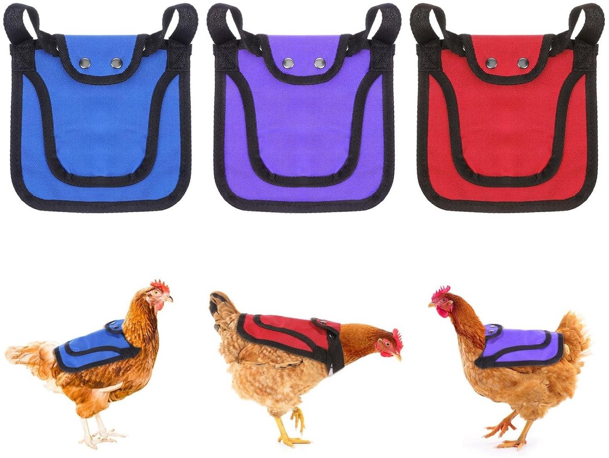 Comfortabele kippenzadels met verstelbare riem en bescherming voor rug en zij, slijtvast schort voor kip en eend, 3 stuks in diverse kleuren