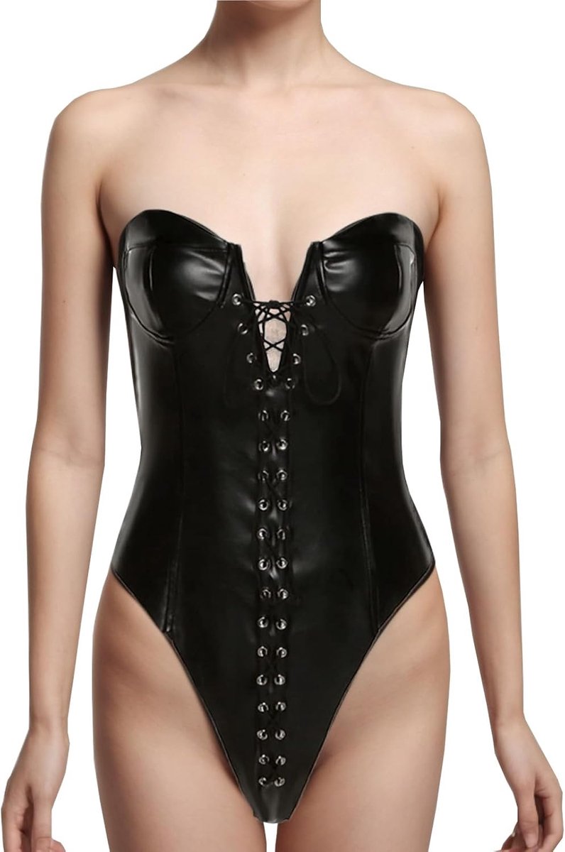 ZUYPSK Women's Body Open Breasts Full Chest Corset Push Up Strapless Thong Body Open Crotch Steampunk Gothic Clubwear - ShopVlot