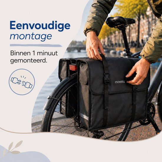Morelia® 100% Waterdicht dubbele Fietstas - 48 Liter - fietstassen voor Elektrische fietsen - Zwart van Morelia — afbeelding 3