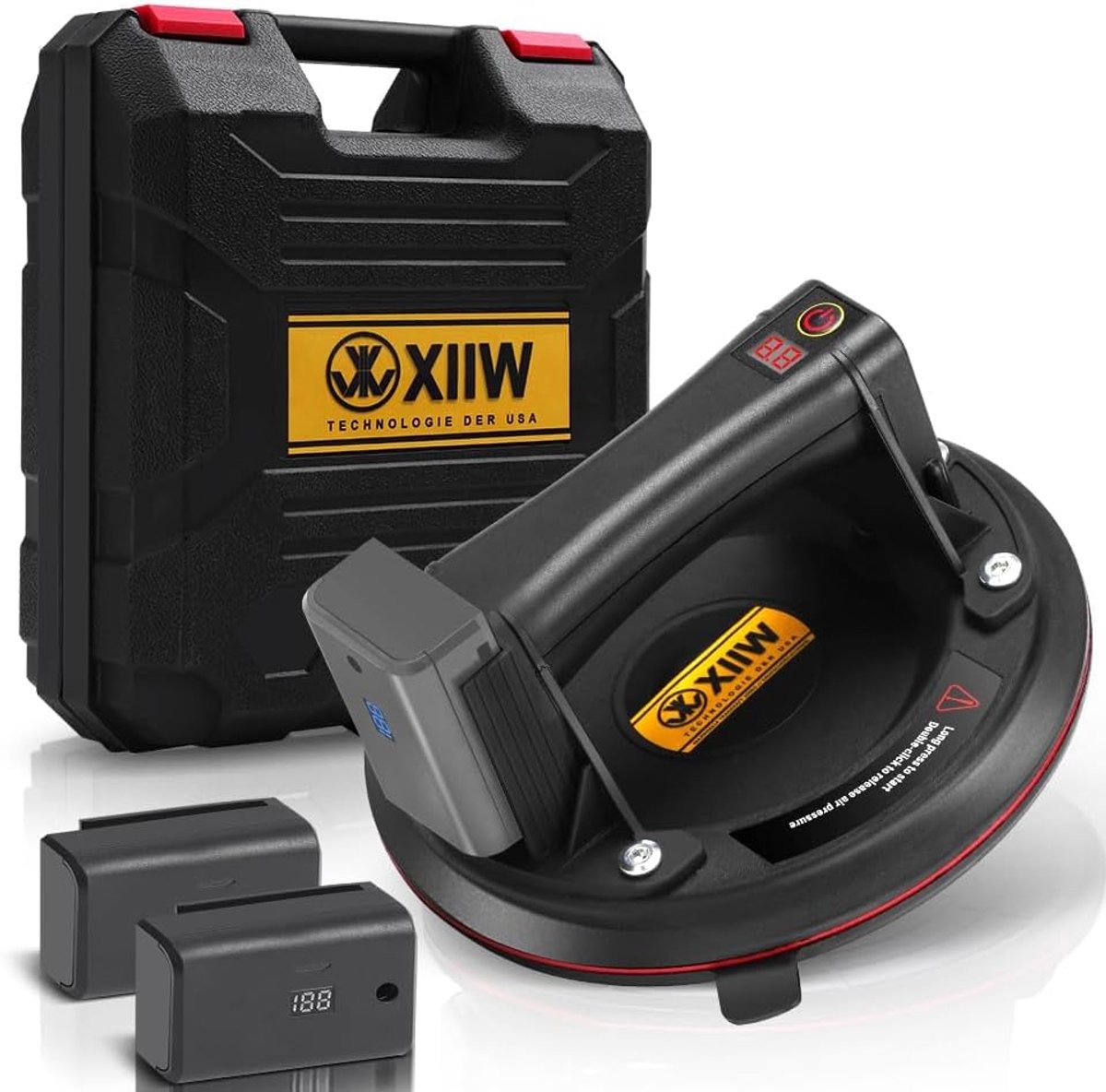 With 2 x batteries, LED electric suction power max. 300 kg, self-suction glass lifter 20 cm, vacuum strong suction - ShopVlot