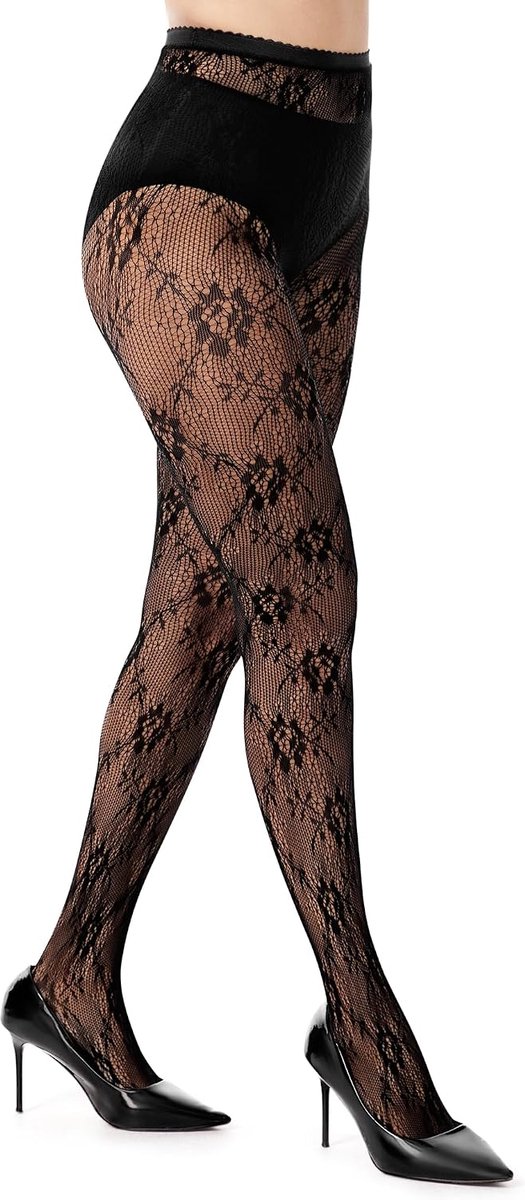 Kiiwah Women's Fishnet Stockings Sexy Fishnet Stockings with Fashionable Lace Floral Print for Carnival Halloween - ShopVlot