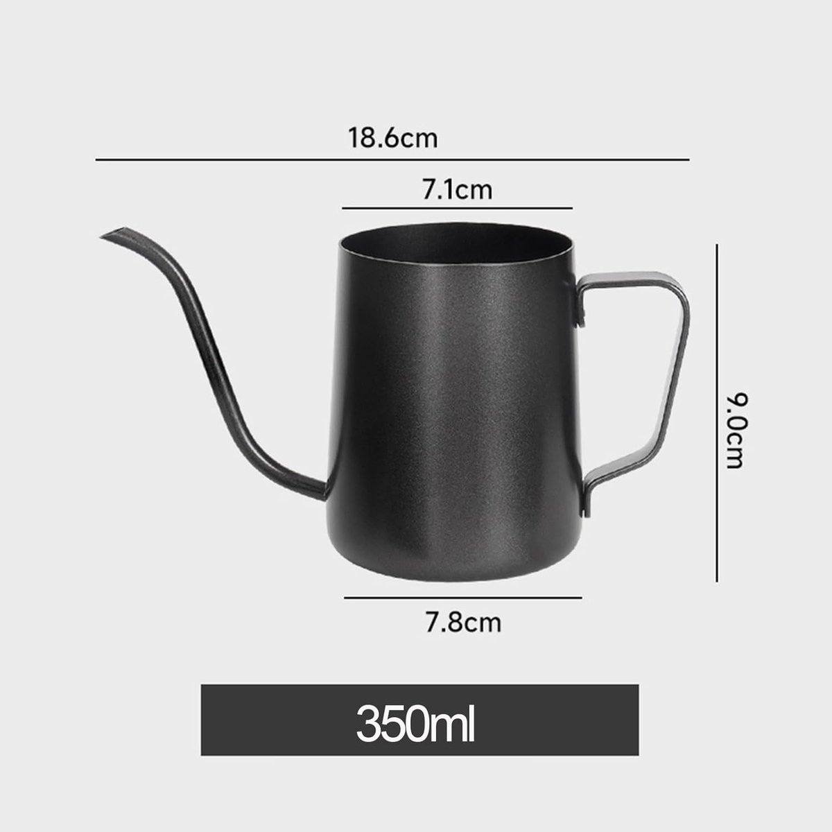 Mini Gieter - Zwart - 350 ml - Roestvrij Staal met Lange Tuit - Voor Kamerplanten en Kleine Planten