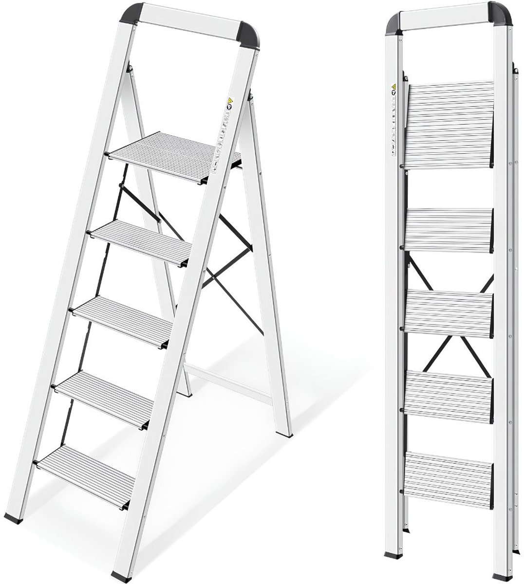 VALI® Huishoudtrap 5 Treden - Huishoudtrap - Aluminium Ladder - Zilver - 33cm x 45cm x 137cm