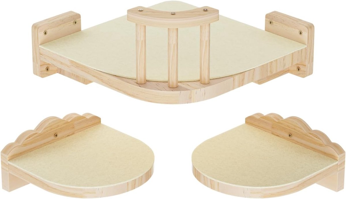 Klimwand voor katten - Natuurlijk hout - Multifunctionele krabpaal met wandmontage - Voor actieve katten