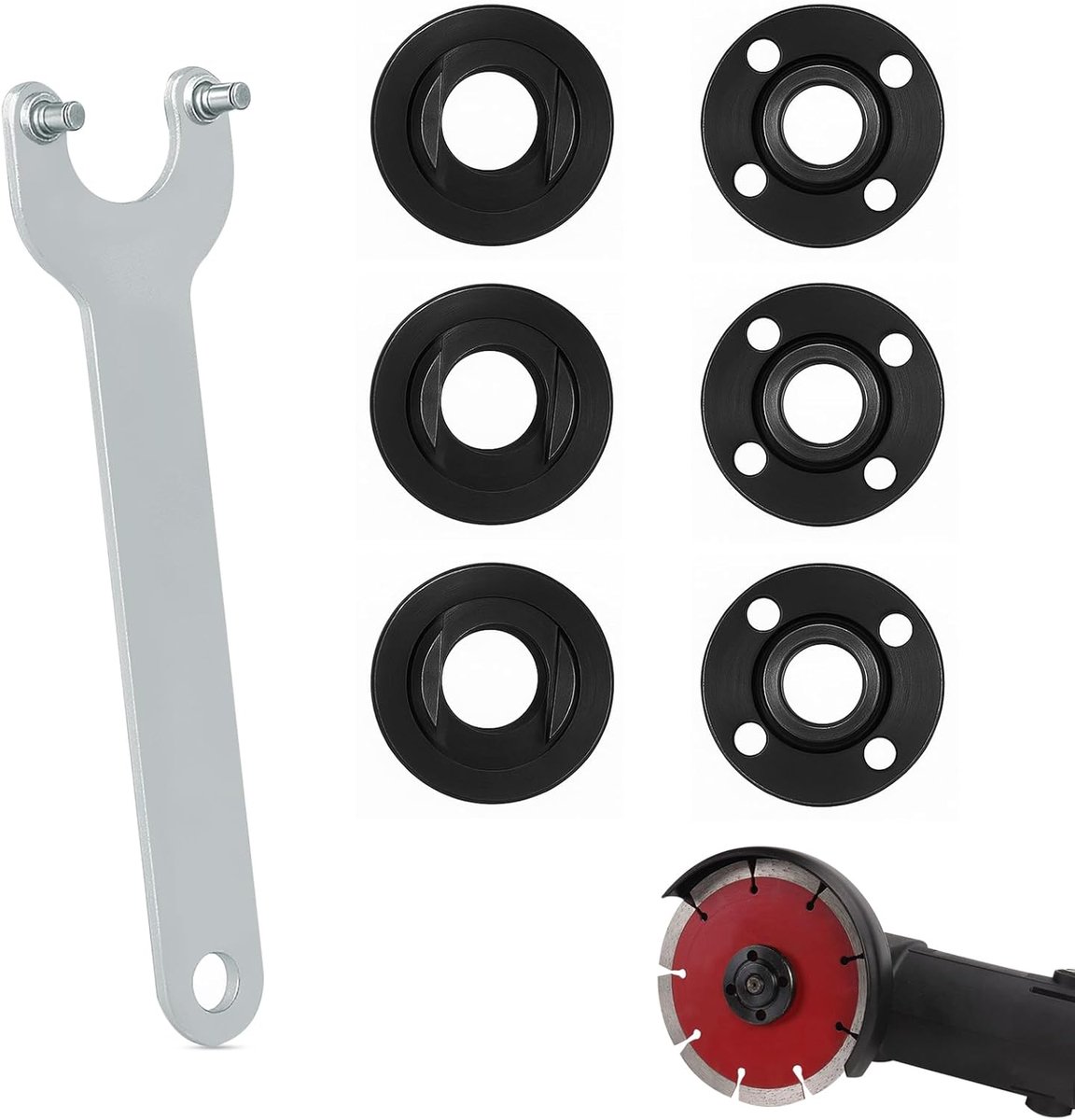 Hoekslijper sleutels 7-delig - 140mm spanners - M14 flens met metalen hoekslijpnuts - ShopVlot
