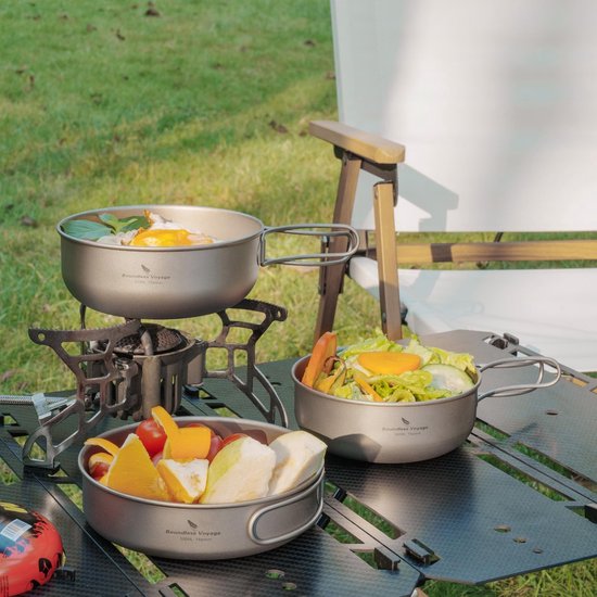 Solidchoice - Lichtgewicht Titanium Kookset voor Kamperen, 3 Delen — afbeelding 4