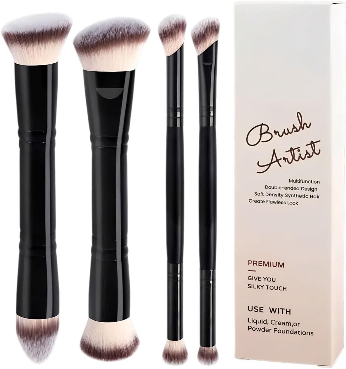 Make-upkwastenset 4 stuks - Professioneel 10-in-5 ontwerp - Dubbele kop - Perfecte make-up met één kwast - ShopVlot