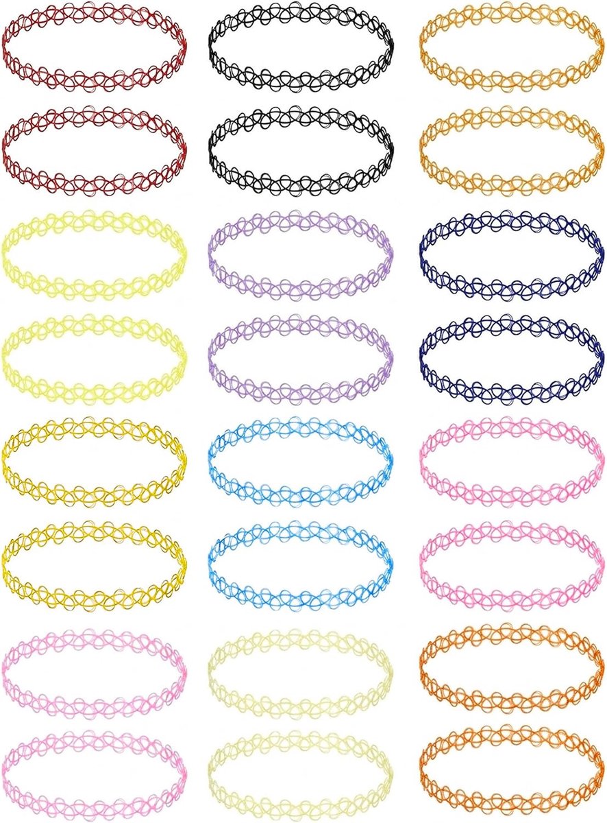 Elastische tattoo-halsketting set - vintage stijl - 24 stuks in regenboogkleuren - gothic bloemenchoker voor feestjes - ShopVlot