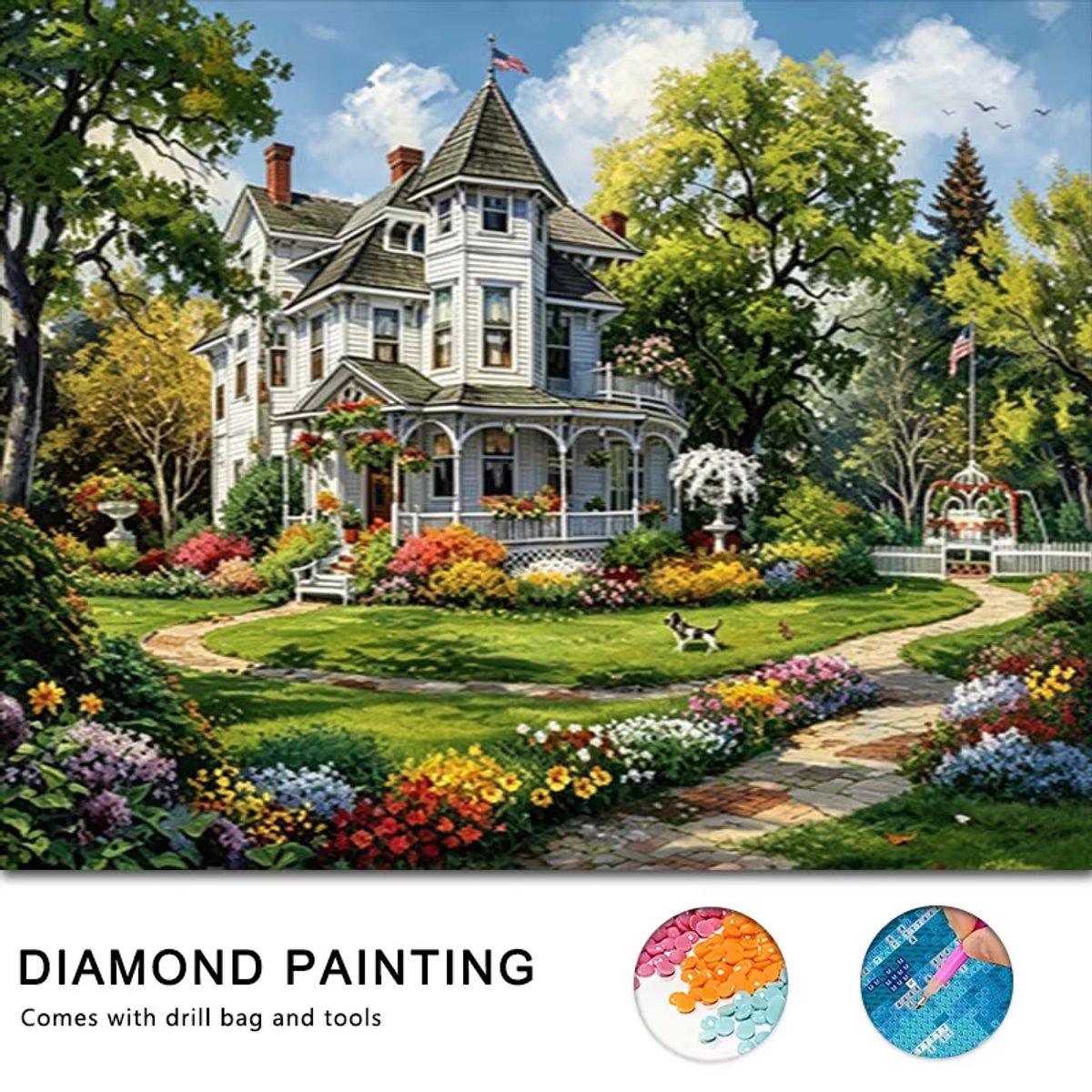 diamond painting huis met mooie tuin 30 x 40 cm