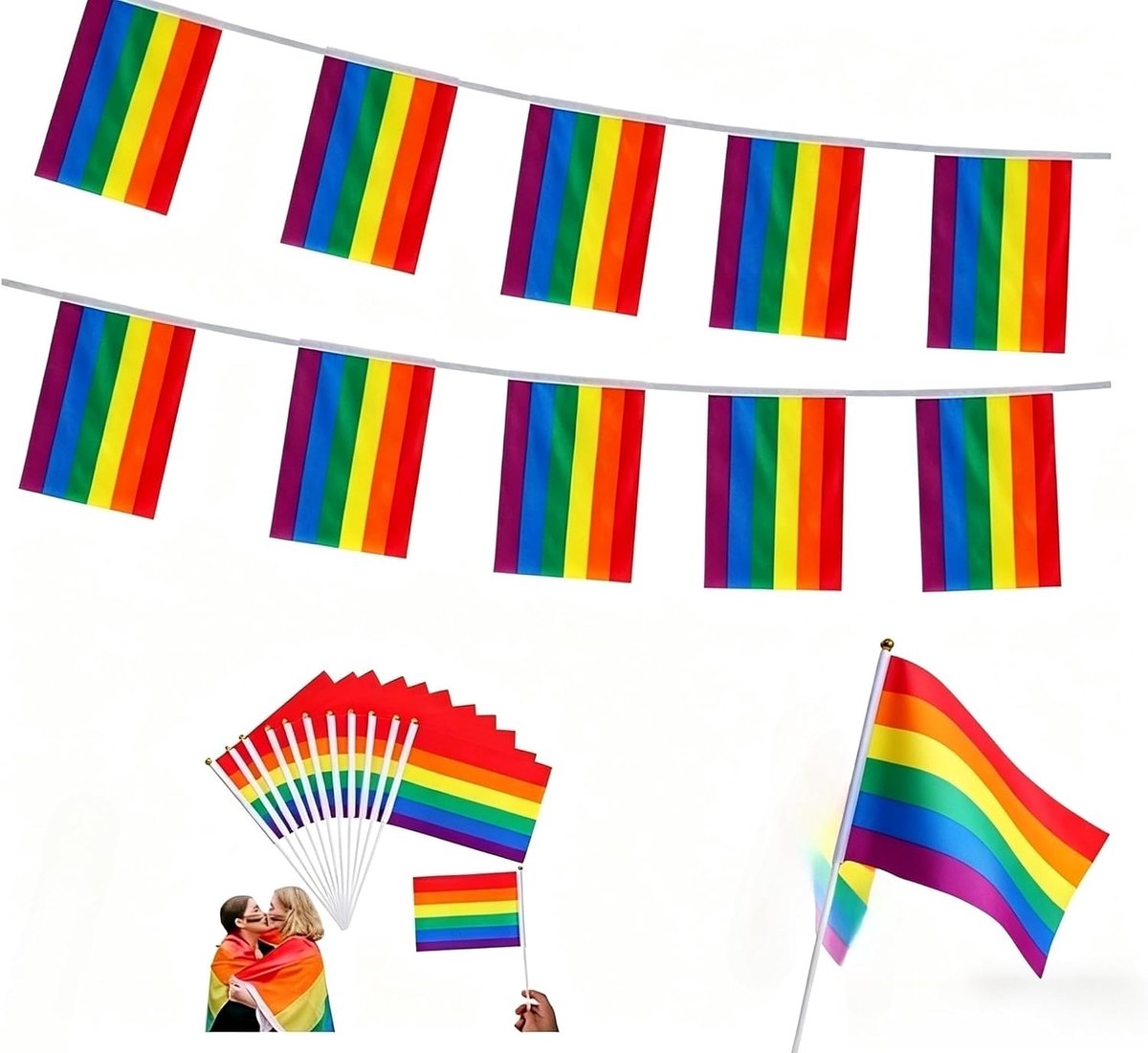 LGBT vlag 6 meter - kleurrijke garland met handvlaggen - voor Pride-parades en feesten - ShopVlot