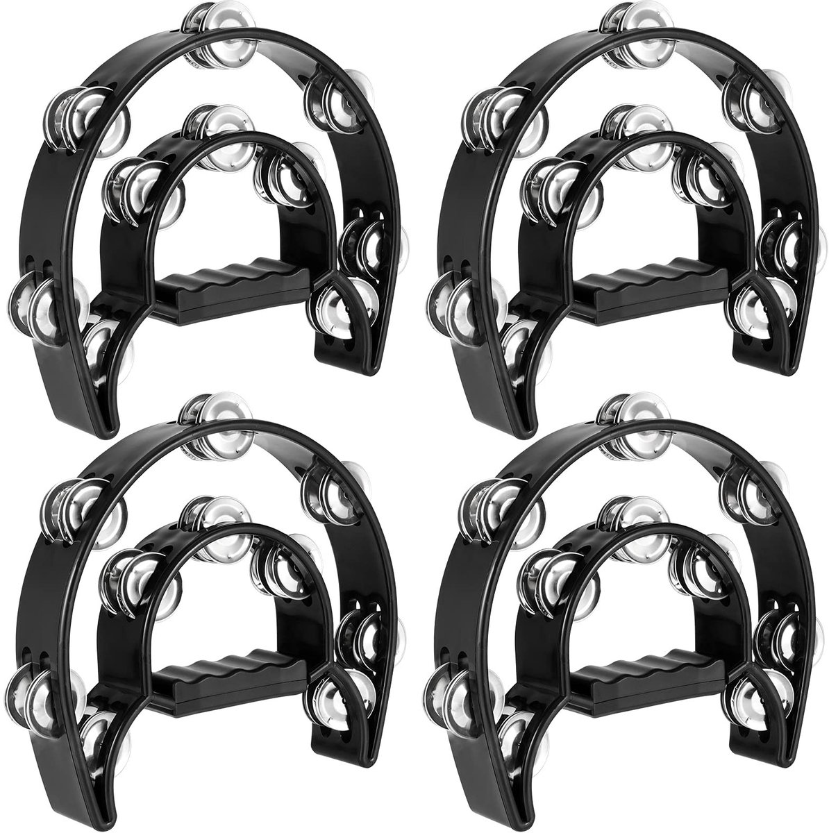 Solidchoice - Set van 4 Hand Tambourines met Dubbele Rijen en Metaal Bellen