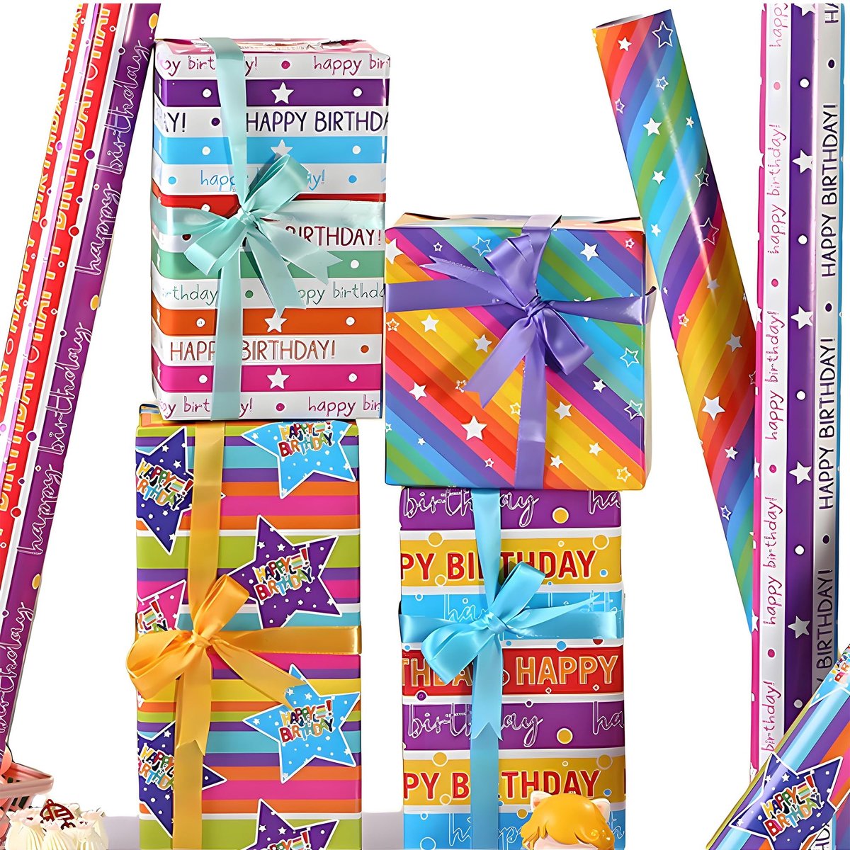 Solidchoice - Set van 4 Verjaardags Cadeaupapier Vellen