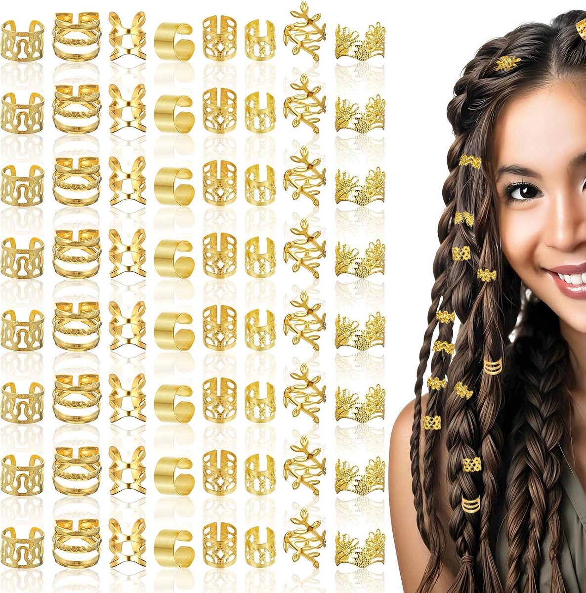 Haaraccessoires goud - 64 stuks dreadlock sieraden - Piraten haar ringen - Creëer unieke vlechten - ShopVlot