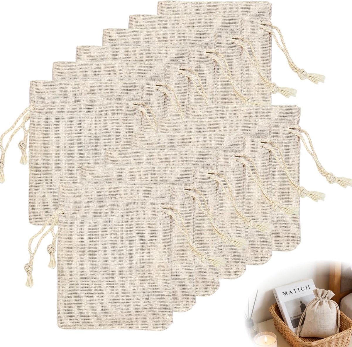 Katoenen zakjes 12 stuks - Jute tasjes - Trekkoord sluiting - Ideaal voor sieraden en cadeaus - ShopVlot