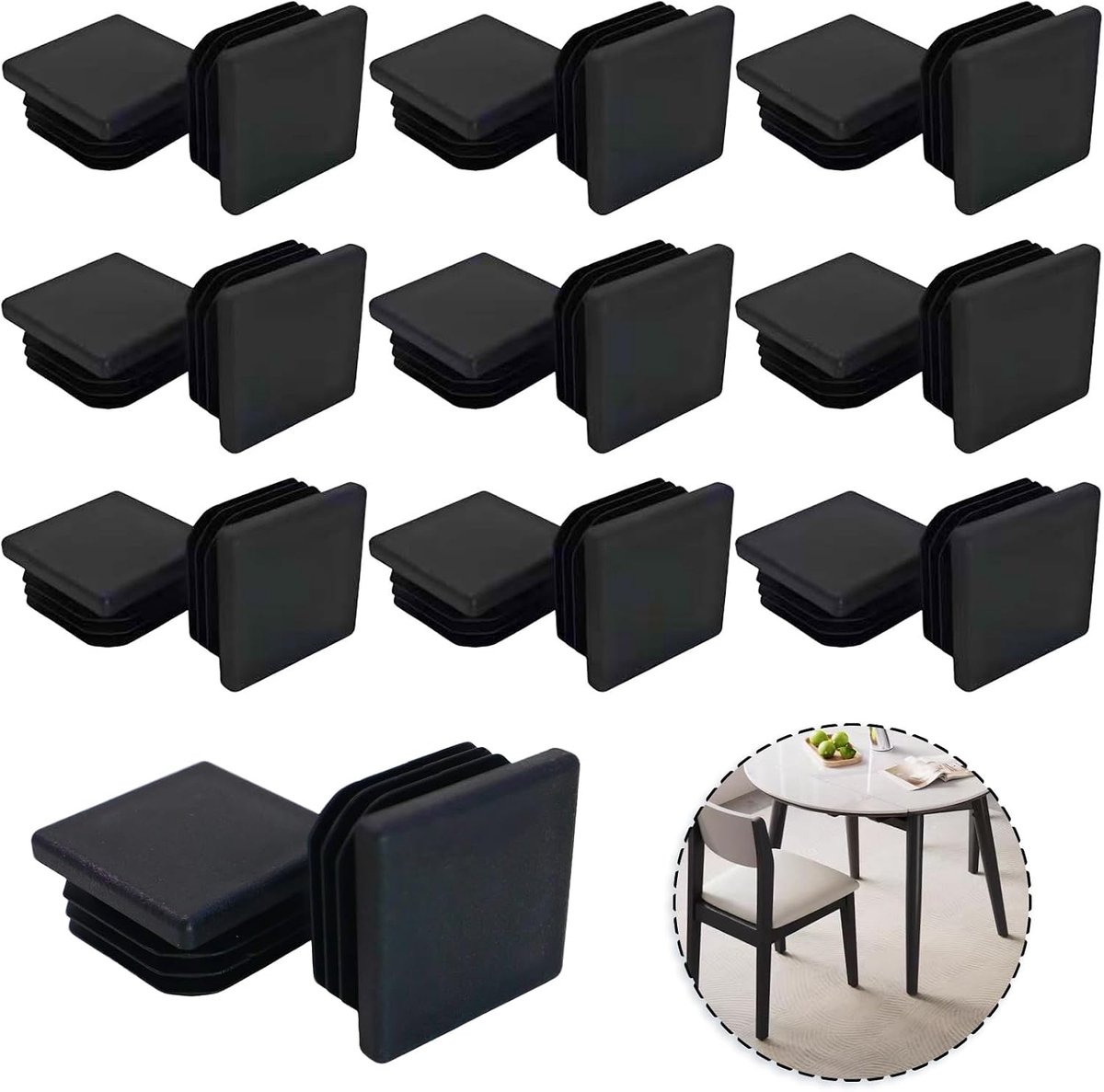 Tube caps 30x30mm - zwarte kunststof einddoppen - extra duurzaam - ideaal voor meubels - ShopVlot