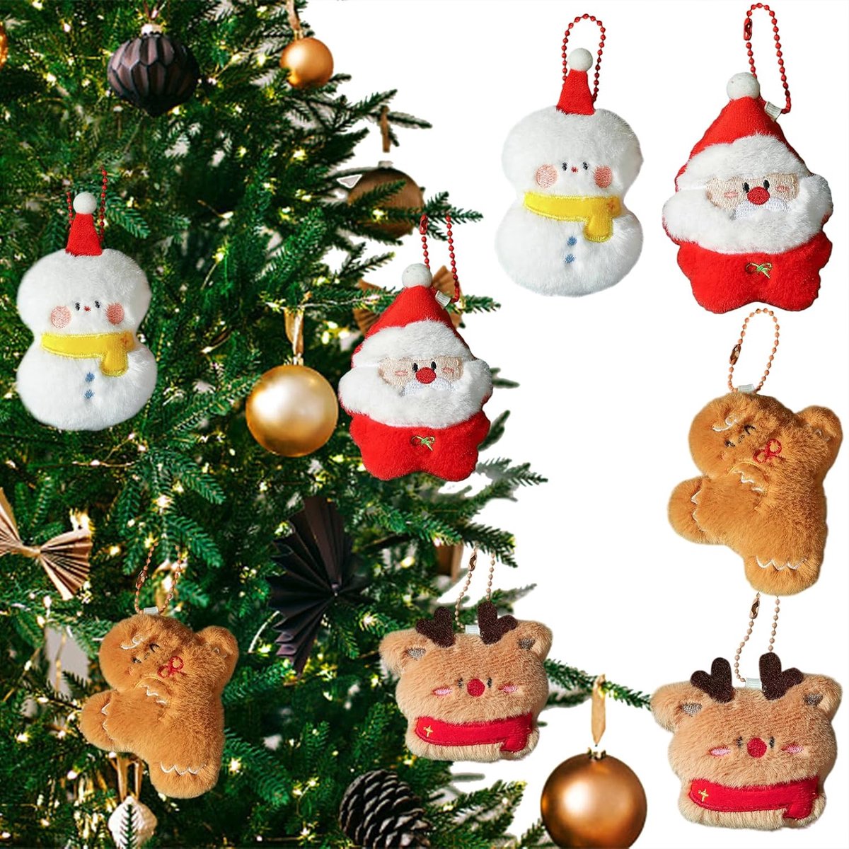 Kerstmanhangers voor kerstboom - pluche ornamenten - set van 4 - unieke designs voor kerstdecoratie - ShopVlot