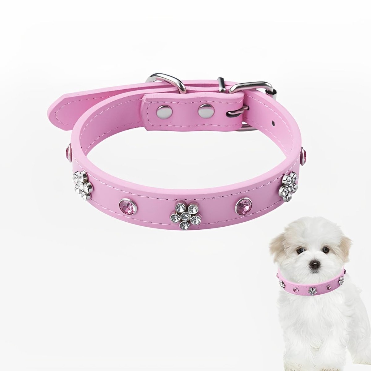 Solidchoice - Schattige Roze Hondenhalsband met Kristallen