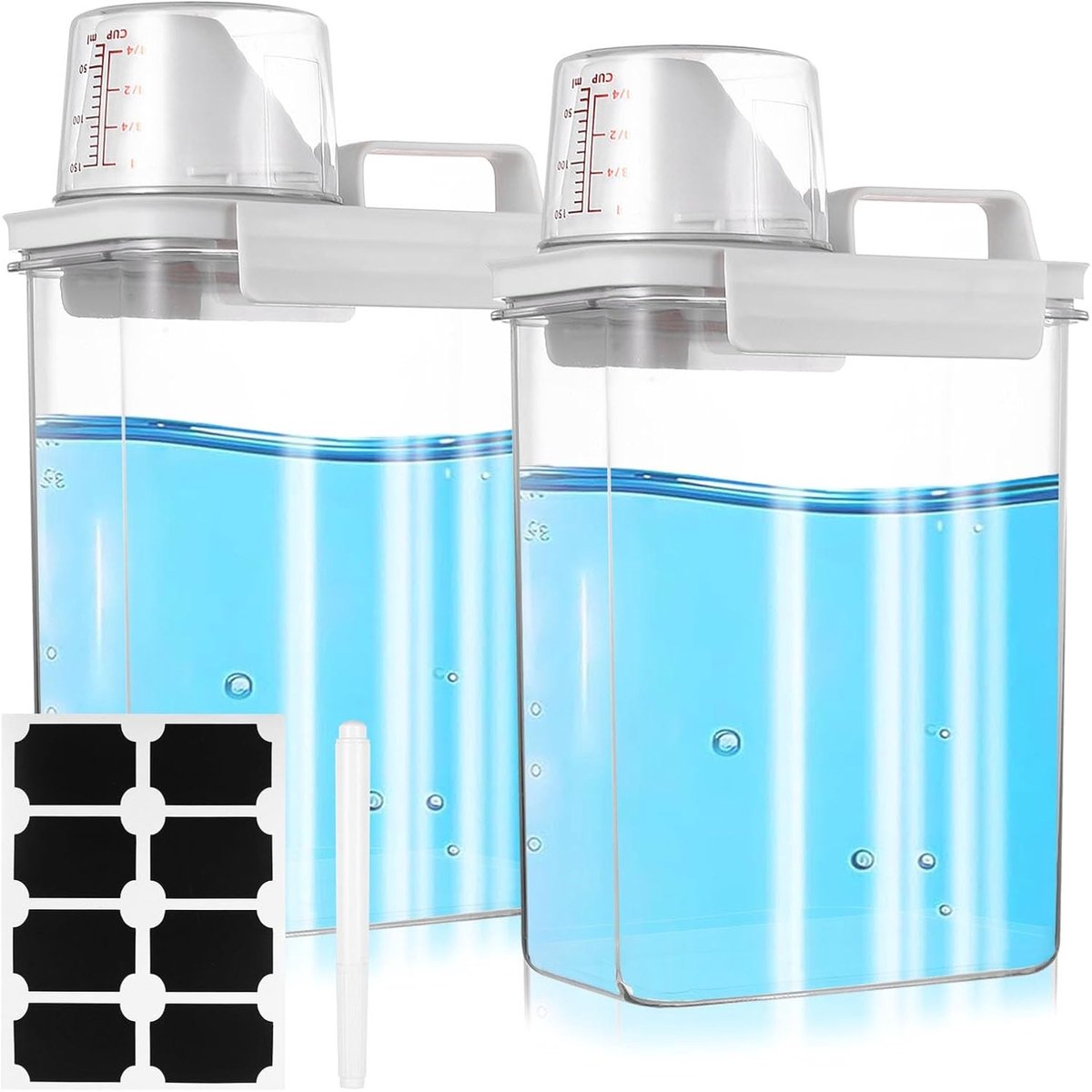 Wasmiddeldispenser - Transparant - 1800 ml - Luchtdichte Opbergcontainer met Maatbeker - Voor Wasmiddel en Droge Goederen